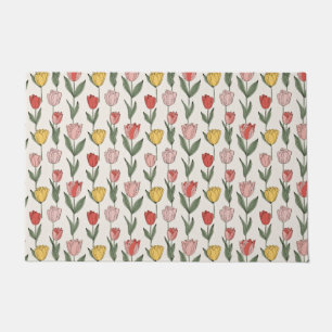 Modern Tulip Floral Pattern Soft Botanical Spring Doormat