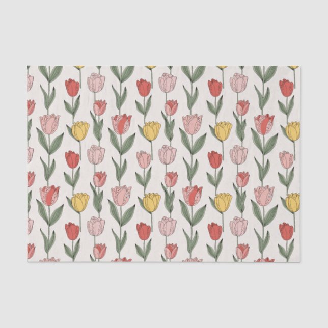 Modern Tulip Floral Pattern Soft Botanical Spring Tissue Paper (Front)