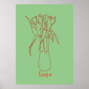 Modern Tulip Line Original  Illustration For Her  Poster