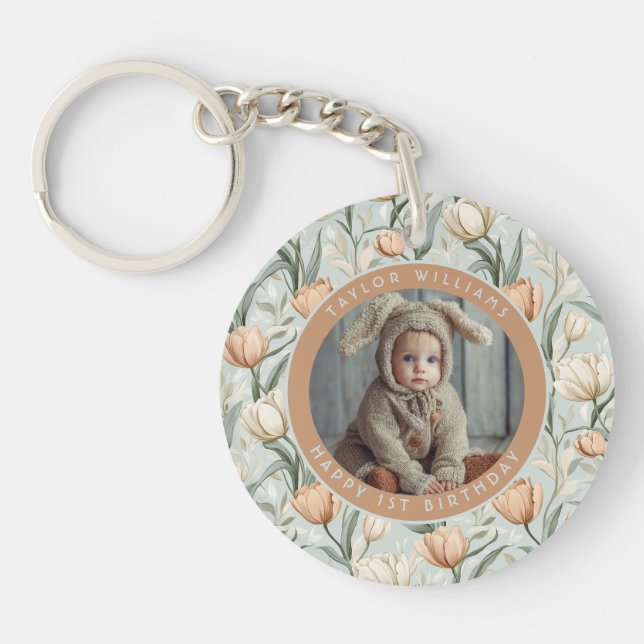 Modern Tulip Themed 20Th Birthday Keychain (Front)