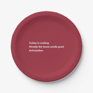 Modern Turkey Poem Minimal Burgundy Thanksgiving Paper Plate