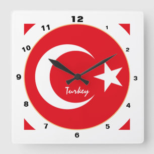 Modern Turkish Flag, Turkey patriotic Home /design Square Wall Clock