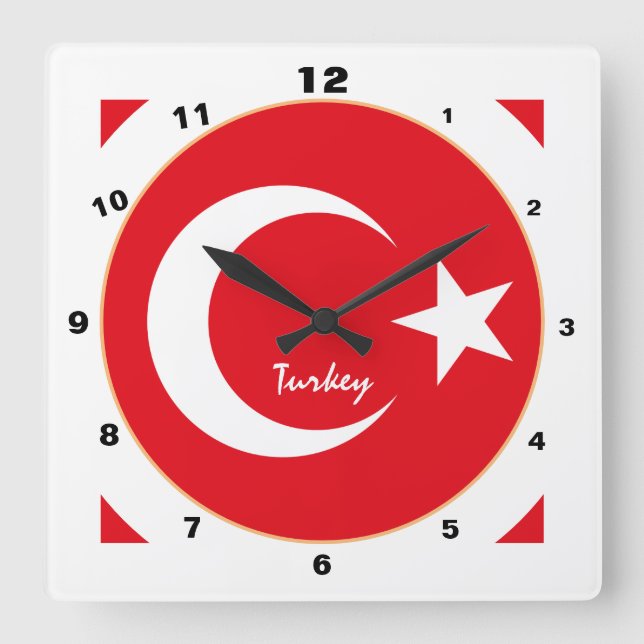 Modern Turkish Flag, Turkey patriotic Home /design Square Wall Clock (Front)