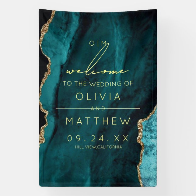 Modern Turquoise Agate Wedding Sign  (Vertical)