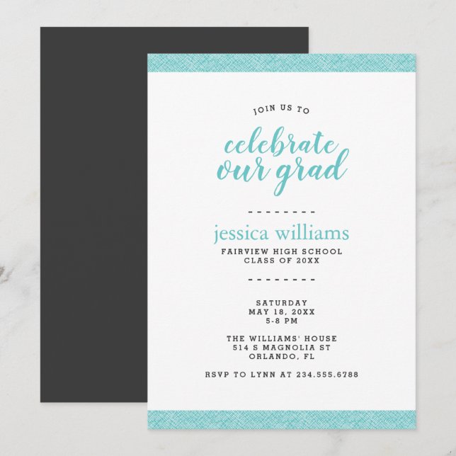Modern Turquoise and Grey Graduation Party Invitation (Front/Back)