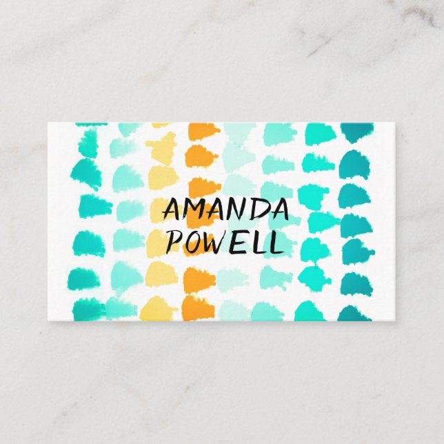 modern turquoise and orange abstract pattern business card (Front)