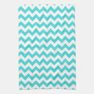 Modern Turquoise and White Chevron Zigzag Pattern Kitchen Towel