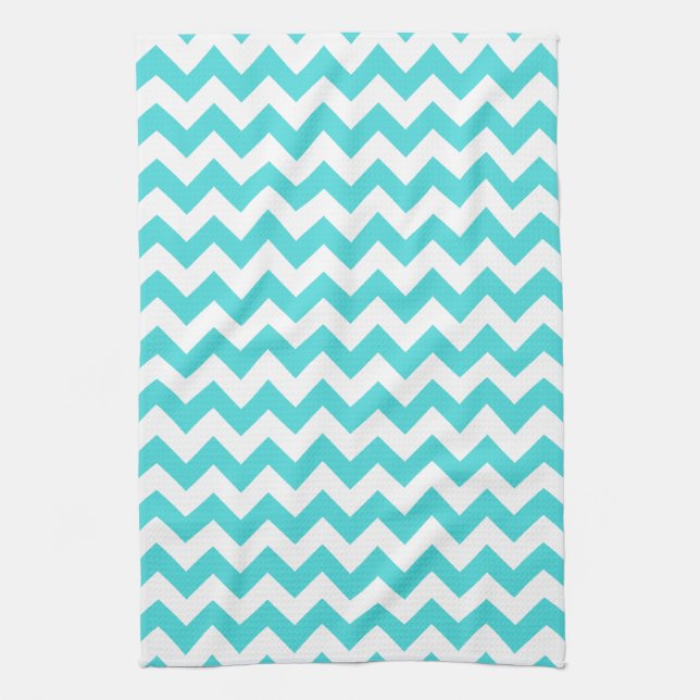 Modern Turquoise and White Chevron Zigzag Pattern Kitchen Towel (Vertical)