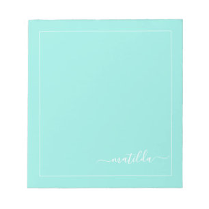 Modern Turquoise and White Girly Script Name   Notepad