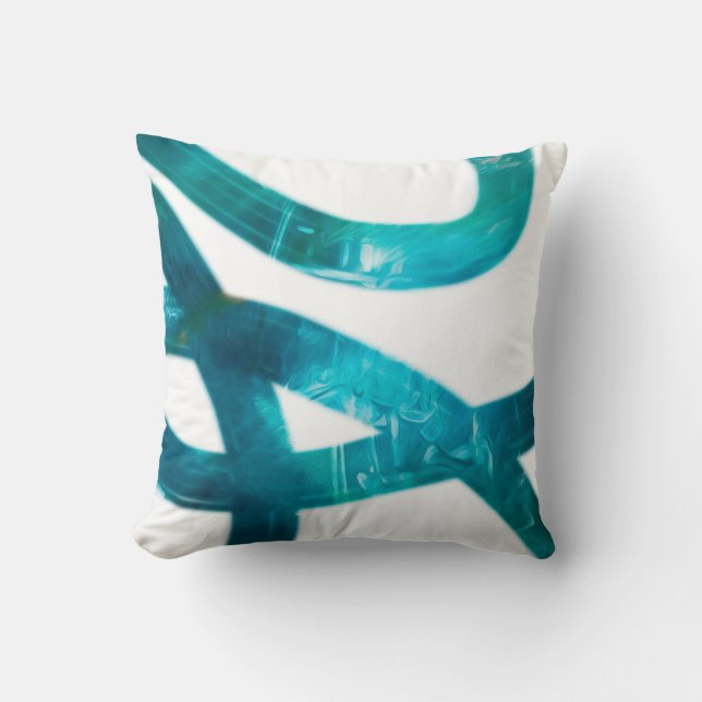 modern turquoise and white painted artistic throw pillow (Front)