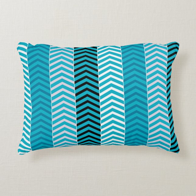 Modern Turquoise Blue Chevron Stripes Pattern Accent Pillow (Front)