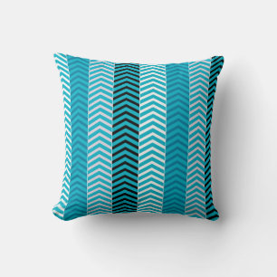 Modern Turquoise Blue Chevron Stripes Pattern Throw Pillow