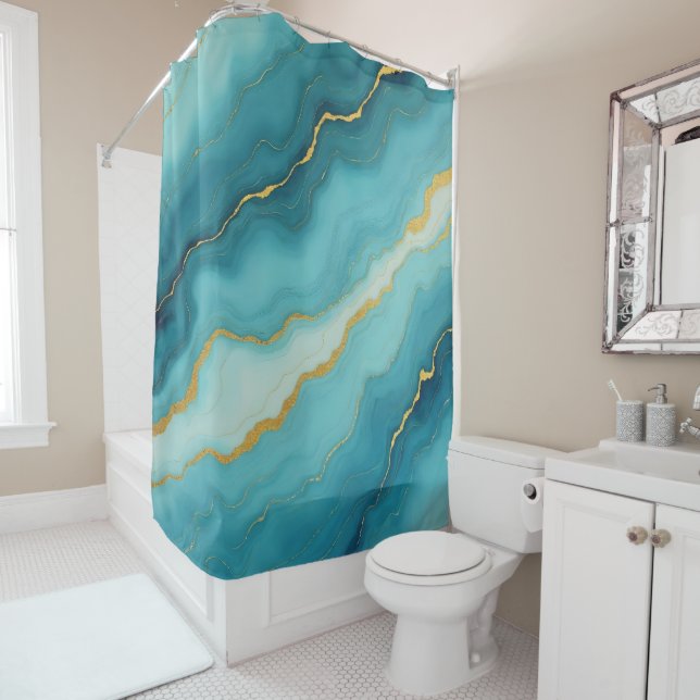Modern Turquoise Blue Gold Marble Collection (In Situ)