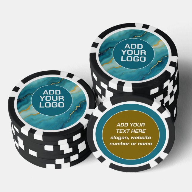 Modern Turquoise Blue Gold Marble Collection Poker Chips (Stack)