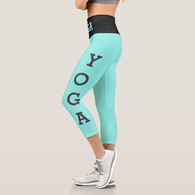 Modern turquoise blue high waist yoga leggings (Left)