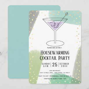Modern Turquoise Blue Housewarming Cocktail Party Invitation
