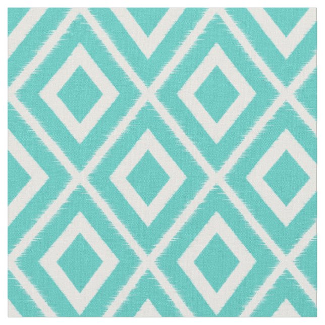 Modern Turquoise Blue Ikat Pattern Fabric (Close Up)