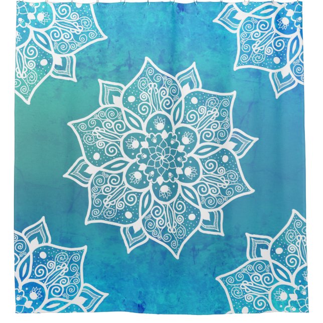 Modern turquoise blue ombre watercolor mandala (Front)