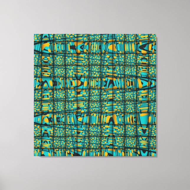 Modern Turquoise Blue Orange Weave Wave Pattern Canvas Print (Front)