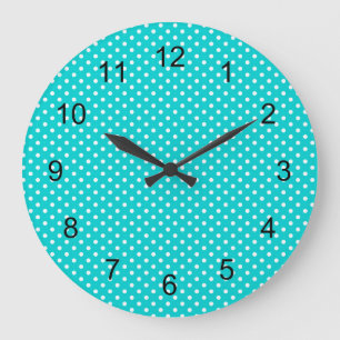 modern Turquoise blue polka dot nursery bedroom Large Clock