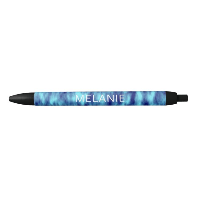 Modern turquoise blue tie dye name black ink pen (Front)