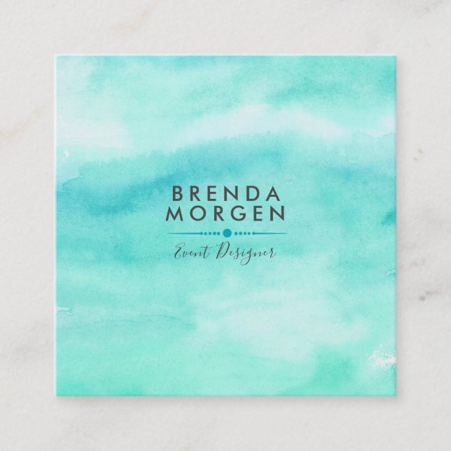 Modern Turquoise-blue Watercolors Background Square Business Card (Front)