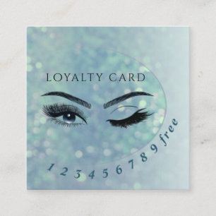 Modern turquoise bokeh eyelashes & eyebrows wink loyalty card