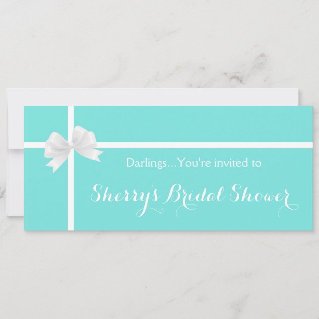 Modern Turquoise Bridal Shower Box with Bow Invitation (Front)