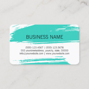 Modern Turquoise Brush Stroke Paint Business Card