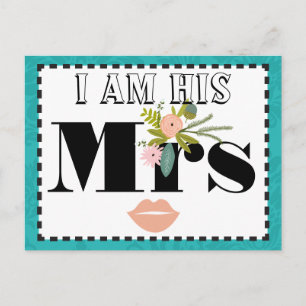 Modern Turquoise  Chartreuse Damask Wedding Postcard