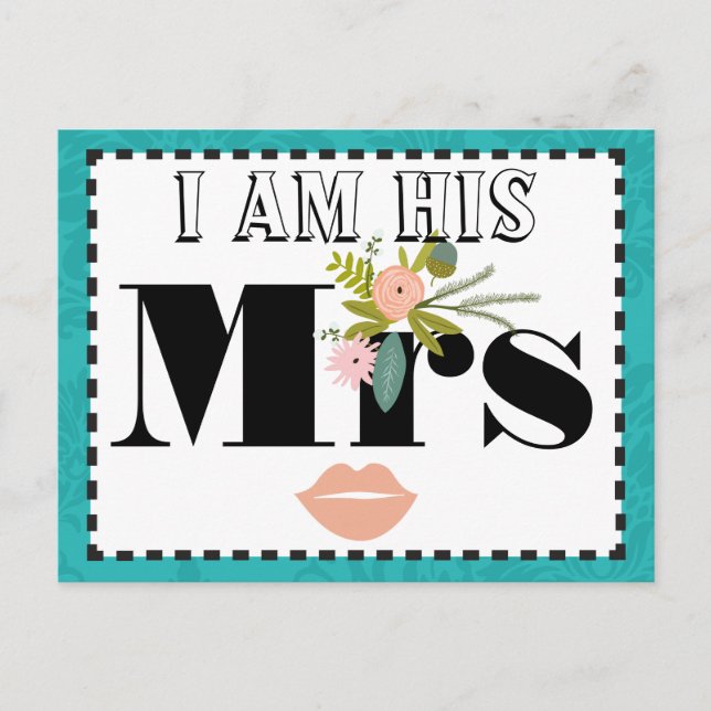 Modern Turquoise  Chartreuse Damask Wedding Postcard (Front)