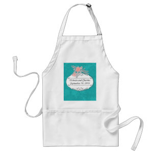 Modern Turquoise  Chartreuse Damask Wedding Standard Apron