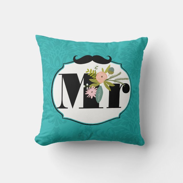 Modern Turquoise  Chartreuse Damask Wedding Throw Pillow (Front)