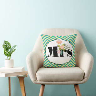 Modern Turquoise  Chartreuse Damask Wedding Throw Pillow