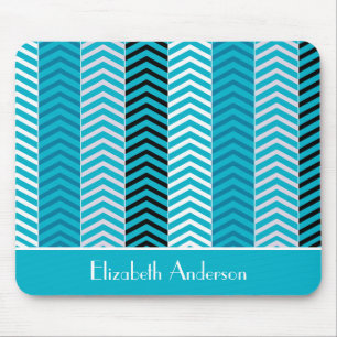 Modern Turquoise Chevron Stripes With Name Mouse Pad