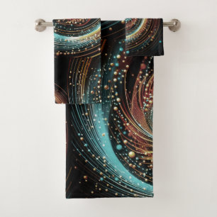Modern Turquoise Copper Abstract Bathroom Bath Towel Set
