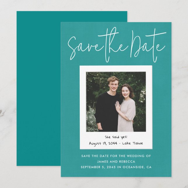 Modern Turquoise Engagement Photo Save the Date Invitation (Front/Back)