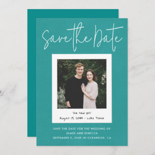 Modern Turquoise Engagement Photo Save the Date Invitation