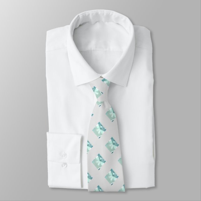 Modern Turquoise Fractal Gem Striped Neck Tie (Tied)
