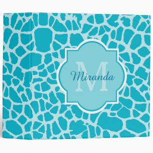 Modern Turquoise Giraffe Print Monogram With Name Binder