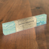 Modern Turquoise & Gold Agate Aesthetic Nameplate (Side)