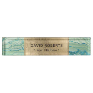 Modern Turquoise & Gold Agate Aesthetic Nameplate