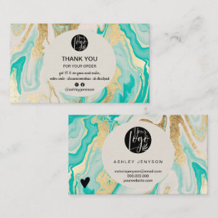 Modern turquoise gold marble logo order thank you business card