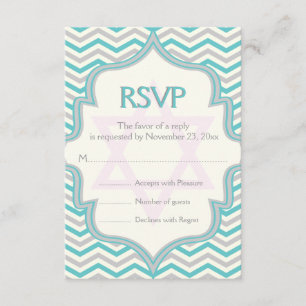 Modern turquoise grey chevron Bat Mitzvah RSVP Card