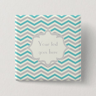 Modern turquoise, grey, ivory chevron pattern 2 inch square button