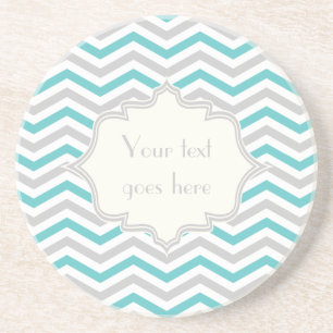 Modern turquoise, grey, ivory chevron pattern coaster