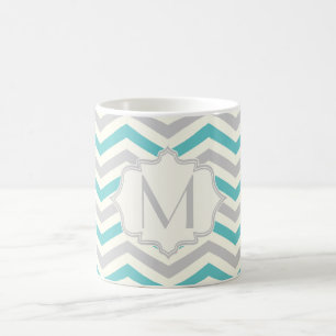 Modern turquoise, grey, ivory chevron pattern coffee mug
