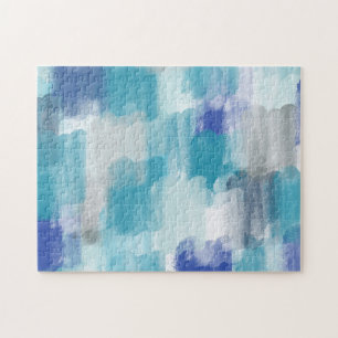 Modern Turquoise & Grey Watercolor Abstract Art  Jigsaw Puzzle