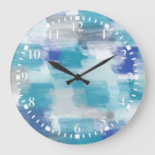 Modern Turquoise & Grey Watercolor Abstract Art Large Clock
