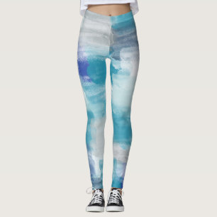 Modern Turquoise & Grey Watercolor Abstract Art  Leggings